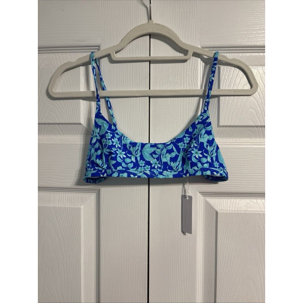 Bright Swimwear Bali Bikini Top -Womens sz M- Vibrant Blue Tropical Floral Print